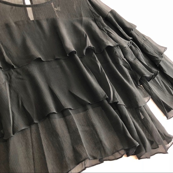 Sheer Multi Tiered Ruffle Angel Sleeve Blouse - Picture 5 of 8
